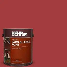 02501 Behr Fence Exterior Paint 1 Gallon Red Barn Livestock Safe Durable Oil Latex Adhesion