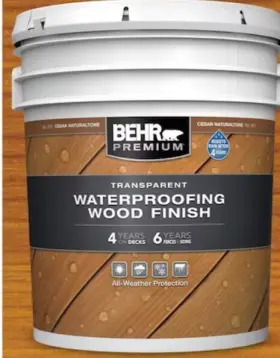 Behr 082474502150 5 Gal Premium Transparent Waterproofing Wood Finish Red