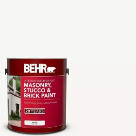 27001 Behr Masonry Stucco Brick Interior Exterior Paint White Flat Latex 1 Gal. Self-prime