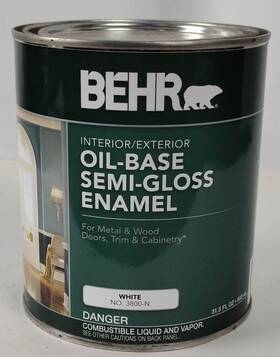 Behr 3800-n Interior / Exterior Oil-base Semi-gloss Enamel White 1 Qt