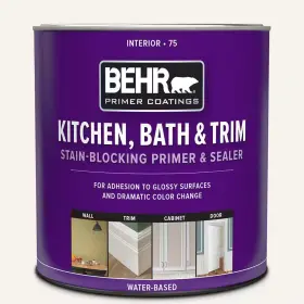 Behr 445038596522 1 Quart White Acrylic Interior Kitchen Bath And Trim Stain-blocking Primer Seal
