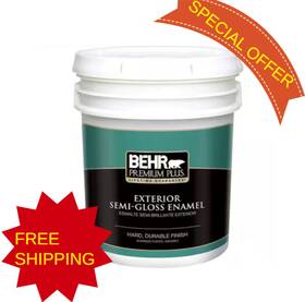 Behr 540005 Premium Plus 5 Gal. Medium Base Semi-gloss Enamel Exterior Paint And Primer