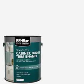 Behr Premium 678885204099 White Semi-gloss Enamel Paint Interior/exterior Cabinet Door And Trim 1 Gallon
