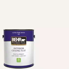 Behr Premium Plus 744759621979 1 Gal. Ultra Pure White Ceiling Flat Interior Paint