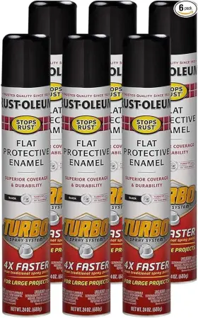 Branded 313035098004 376298-6pk Stops Rust Turbo Spray System Paint 24 Oz Flat Black 6 Pack