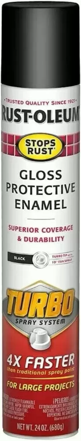 334128 Branded 696584081445 Rust-oleum Stops Rust Turbo Spray Paint 24 Oz Gloss Black