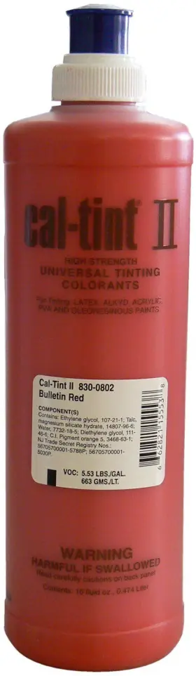 830-0802 Chromaflo 662821155538 Cal-tint Ii 16-ounce Colorants Bulletin Red