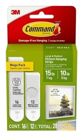 17209-28es Command Glass Wood Concrete Metal Plastic Removable Wall Indoor Painting Foam