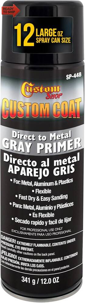 Custom Shop 445004777726 1k High Build Primer Spray Paint - 12 Oz Grey Automotive Sandable For