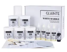 Glainte 714422025595 White Marble Countertop Paint Kit Kitchen Bathroom Counter Top Refinishing