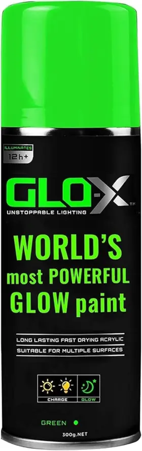 Glo-x 313034739755 Green Glow In The Dark Spray Paint 10.6 Oz Clear That Glows Neon