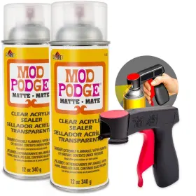 Gras Art Bundles 810008429020 Matte Acrylic Paint Sealer 2-pack 11oz Clear Coating Spray Can Sprayer Handle