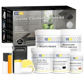 Hupeyna 973129251513 Granite Countertop Paint Kit Black Glossy Counter Top Refinishing Marble Cou
