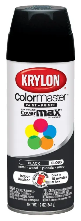 K05160107 Krylon 51601 Colormaster Paint Primer - Gloss Black 12 Oz. Indoor/outdoor
