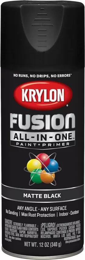 K02754007 Krylon Fusion All-in-one Spray Paint Matte Black 12 Oz