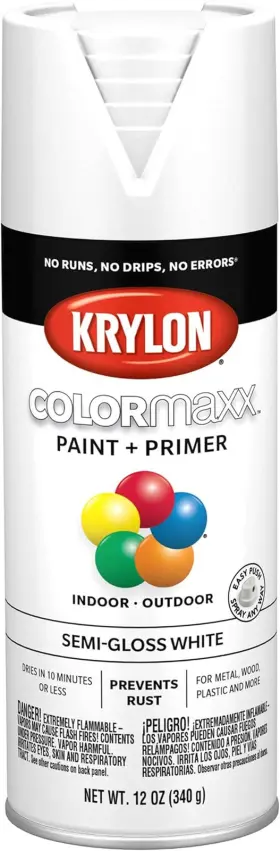 K05580007 Krylon 12 Oz White Colormaxx Paint And Primer Spray Semi-gloss