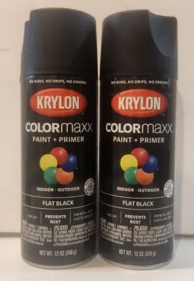 Krylon Products Group 724504055464 - Flat Black Spray Paint Color Maxx Primer Two 12 Oz. Cans