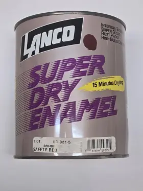 Lanco 718594093154 Protective Enamel Super Dry Safety Red Paint Stops Rust. 1-quart Oil Base. New