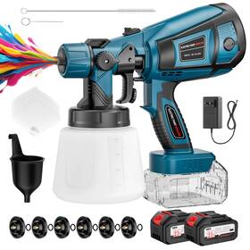 Luxariael Pqq01-blue Cordless Paint Sprayer 650w Spray Gun With 2 Batteries 6 Brass Nozzle