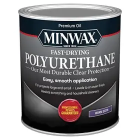 Minwax 027426630109 Fast Drying Polyurethane Protective Wood Finish Warm Satin 1 Quart