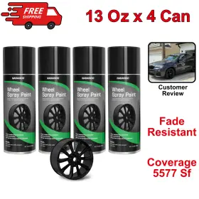 212206 Nadamoo Aluminum Wheel Spray Paint Semi-gloss Black Rim Coating 4 Cans 13 Oz Each Can