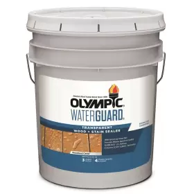 55167-05 Olympic Transparent Wood Stain And Sealer Waterguard 5 Gallon Woodland Cedar Exterior