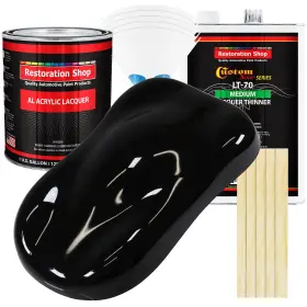 Restoration Shop 844825052277 Jet Black Gloss Acrylic Lacquer Auto Paint Complete Gallon Kit With Medi