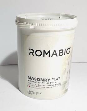 Romabio 750253661670 Masonry Flat Mineral Paint For Brick Stone Cementitious Siding White 1l