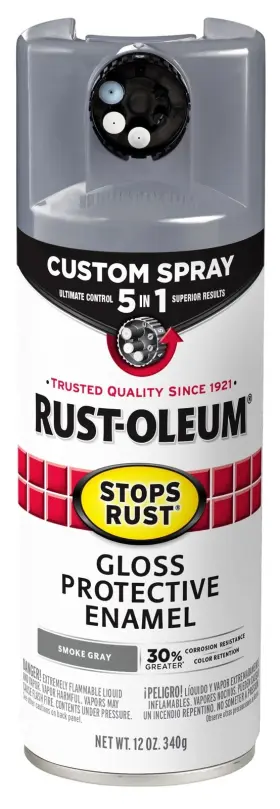 Rust-oleum 020066011918 Stops Custom Spray 5-in-1 Paint 12 Oz Gloss Smoke Gray