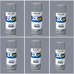Rust-oleum 020066376697 6 Pack 2x Ultra Cover Flat Gray Spray Paint And Primer In One - New