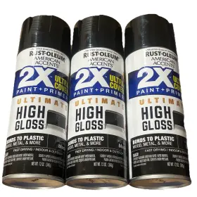 Rust-oleum 020066377588 3 New American Accents 2x Ultra Cover Spray Paint High Gloss Black
