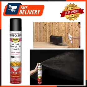 Rust-oleum 020066386795 Stops Turbo Spray Paint 24 Oz Gloss Black Masonry Metal Wood