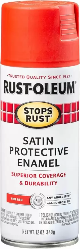 Rust-oleum 020066442590 Spray Paint Protective Enamel Stops 12 Oz Satin Fire Red