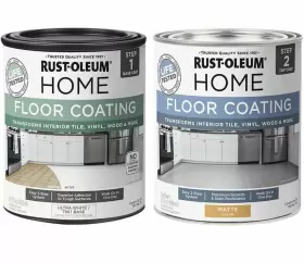 Rust-oleum 020066467852 Step 1 &2 Qt Floor Coating For Tile Vinyl Wood White And Matte Clear