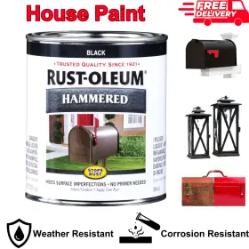 00020066721558 Rust-oleum 020066721558 7215502 Stops Hammered Finish Paint Quart Black Uv Resistant