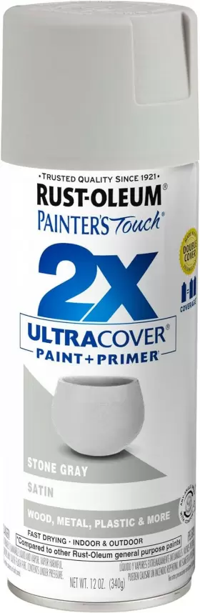 334086 Rust-oleum 249855 Painters Touch 2x Ultra Cover Spray Paint 12 Oz Satin Stone Gray