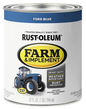 Rust-oleum 280153 Ford Blue Tractor Paint Quart Heavy Duty Preventative Gloss Finish 130 S