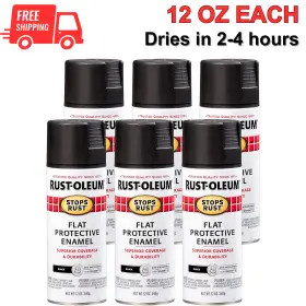 Rust-oleum 311868932328 6 Pack 7776830-6pk Stops Spray Paint 12 Oz Each Flat Black Uv Resistant