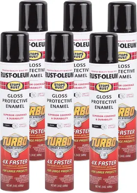 Rust-oleum 313051825875 334128-6pk Stops Turbo Spray Paint 24 Oz Gloss Black 6 Pack