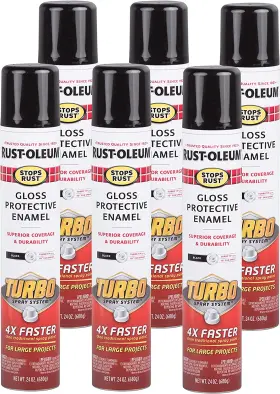 Rust-oleum 313091922916 334128-6pk Stops Turbo Spray Paint 24 Oz Gloss Black 6 Pack