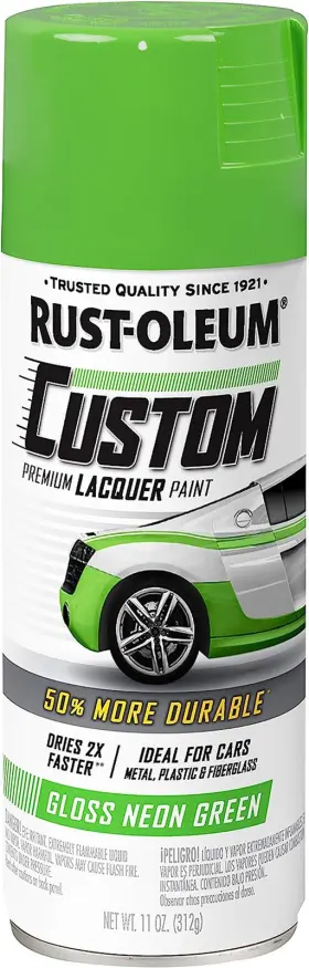 323349 Rust-oleum Automotive Custom Lacquer Spray Paint 11 Oz Gloss Neon Green