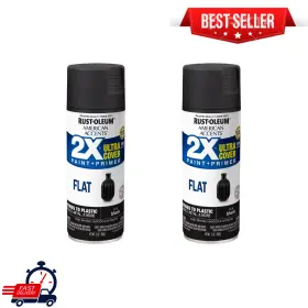 327866 Rust-oleum Black American Accents 2x Ultra Cover Flat Spray Paint- 12 Oz 2pk