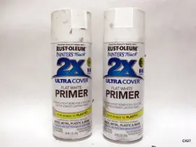 327914 Rust-oleum Pair Of 12oz Cans White Primer 2x Ultra Cover Flat Spray Paint