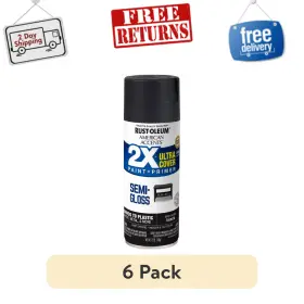 327950 Rust-oleum 6 Pack American Accents 2x Semi-gloss Black Spray Paint 12 Oz Primer