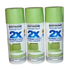 334070 Rust-oleum Lot Of 3 Painters Touch Spray Paint Satin Green Apple 12-oz