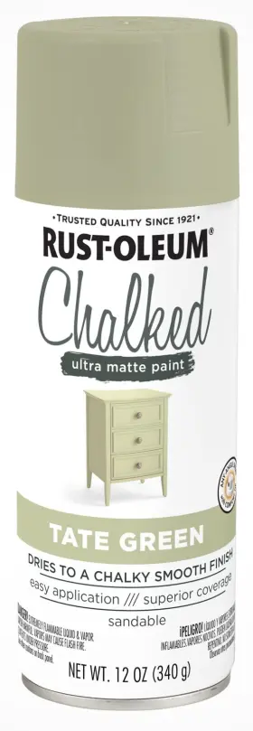 374163 Rust-oleum 12 Ounce Ultra Matte Chalked Paint Tate Green Vintage Finish