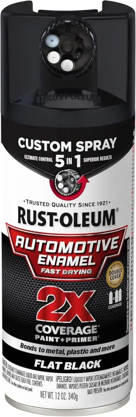 394896 Rust-oleum 2x Automotive Enamel 5-in-1 Spray Paint Flat Black 12oz