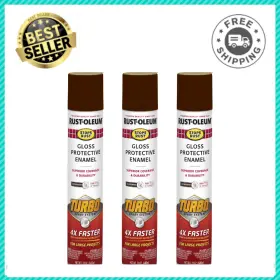 398662 Rust-oleum Stops Turbo Spray Paint Leather Brown Gloss Enamel 24 Oz 3pk
