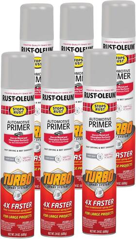 Rust-oleum 445026477451 Rust-stop Turbo Automotive Primer Spray 24 Oz Flat Gray 6 Pack