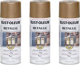 Rust-oleum 711181368574 Rust-oleum 7274830-3pk Stops Metallic Spray Paint 11 Oz Antique Brass 3